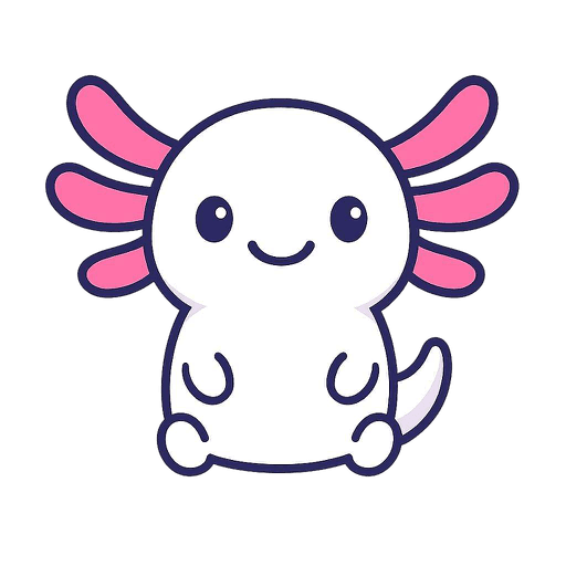 Nuvin, a calm axolotl companion sitting peacefully
